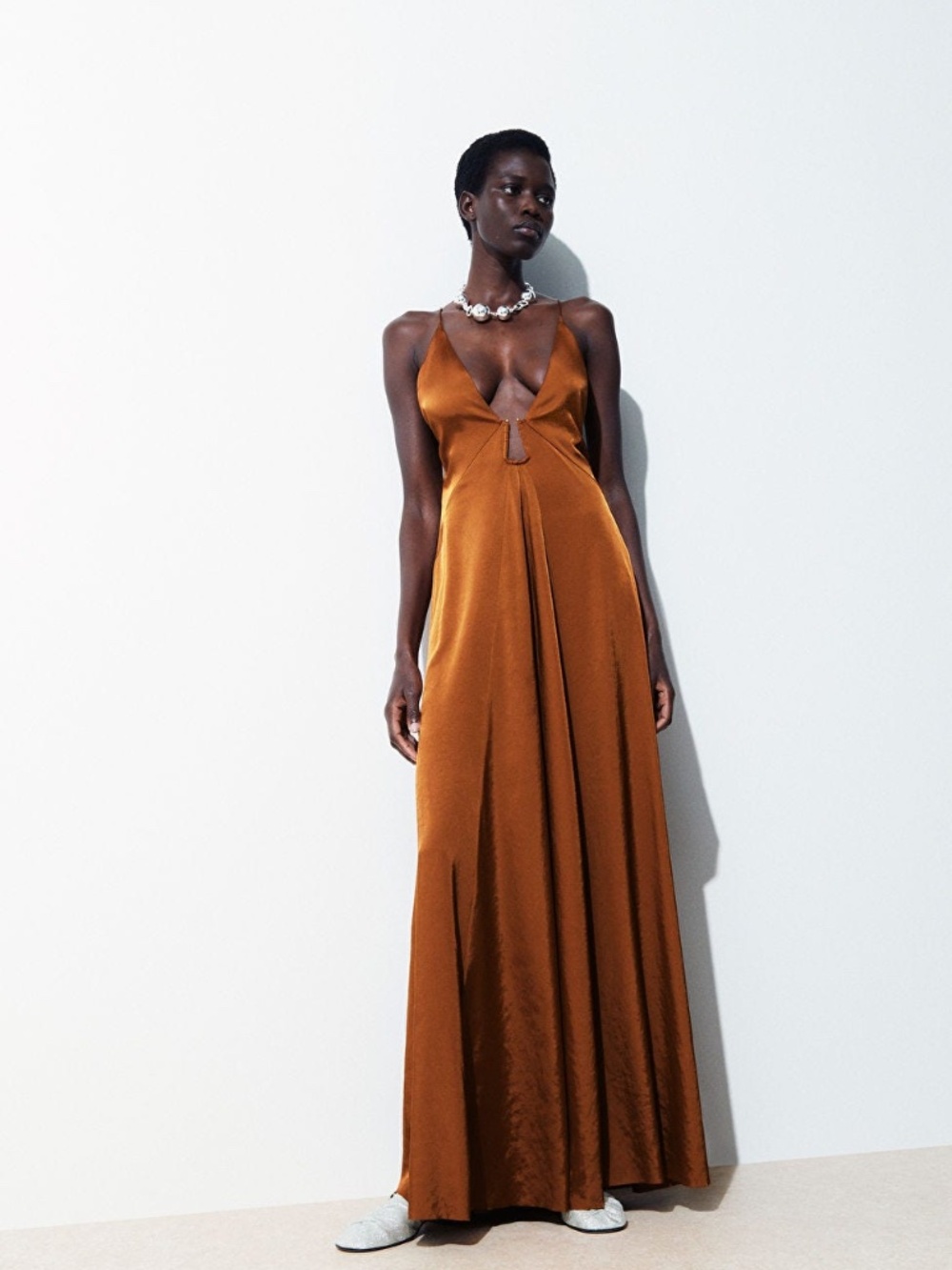 COS Atelier Cutout Slip Maxi Dress Terracotta Brown Size 6 NWT